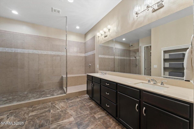 9822 Dyevera Ln, Reno, NV 89521 - full bathroom featuring walk in shower and double vanity