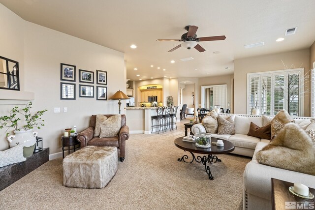 5330 Ventana Pkwy, Reno, NV 89511 - living area with carpet flooring, ceiling fan, recessed lighting, and baseboards