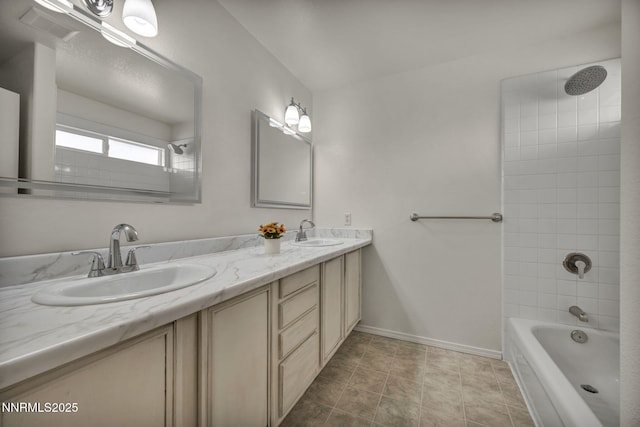1458 Rosy Finch Dr, Sparks, NV 89441 - bathroom featuring double vanity, tub / shower combination, and baseboards