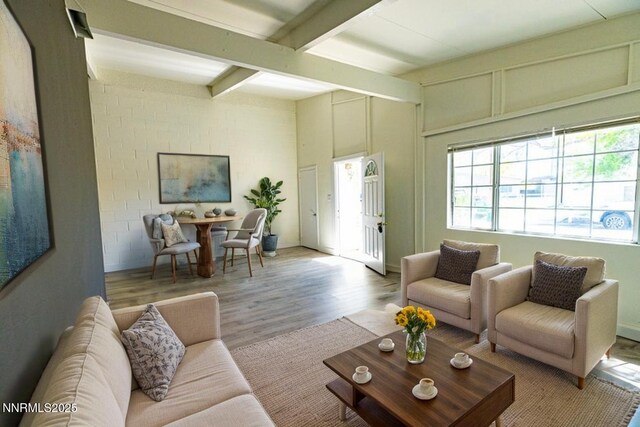 12101 Green Mountain St, Reno, NV 89506 - living room featuring wood finished floors and beam ceiling