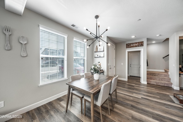 1845 Sea Horse Rd Unit C, Reno, NV 89521 - dining room with a chandelier, baseboards, stairway, and dark wood-style flooring
