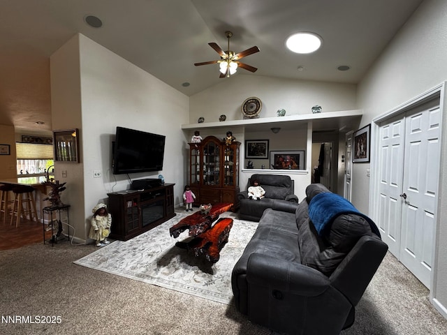 1332 Brooke Way, Gardnerville, NV 89410 - carpeted living area with ceiling fan and lofted ceiling