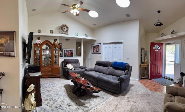 1332 Brooke Way, Gardnerville, NV 89410 - living room featuring ceiling fan and high vaulted ceiling