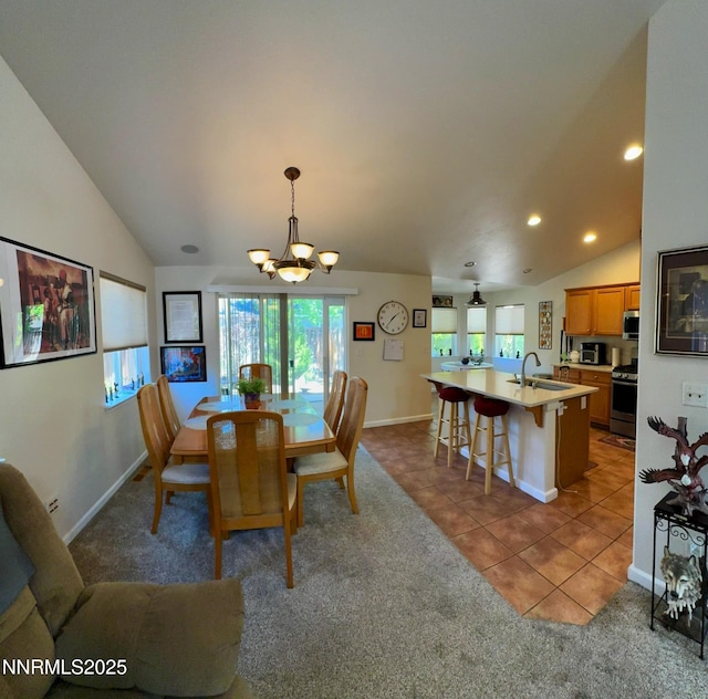 1332 Brooke Way, Gardnerville, NV 89410 - dining space featuring lofted ceiling, plenty of natural light, a chandelier, light colored carpet, and recessed lighting