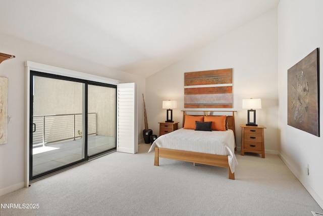 2260 Stone Mountain Cir, Reno, NV 89519 - bedroom with access to exterior, carpet, baseboards, and high vaulted ceiling