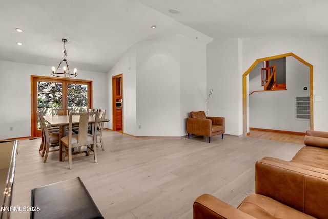 2593 Chaparral Ct, Reno, NV 89509 - living room with a chandelier, lofted ceiling, light wood finished floors, baseboards, and recessed lighting