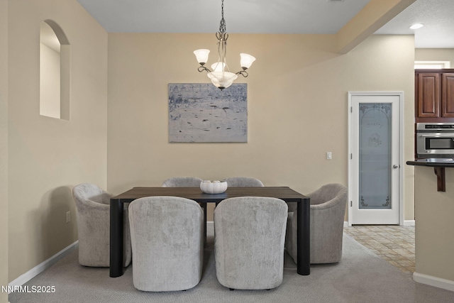 9900 Wilbur May Pkwy Unit 2406, Reno, NV 89521 - dining area featuring a chandelier, baseboards, light carpet, and recessed lighting