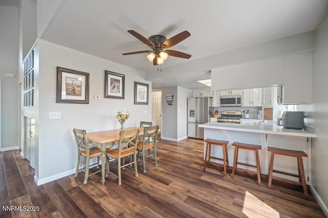 1061 Aimee Ln, Fallon, NV 89406 - dining space featuring dark wood-type flooring, a ceiling fan, and baseboards