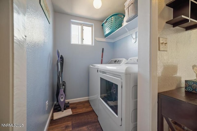 1061 Aimee Ln, Fallon, NV 89406 - washroom featuring washing machine and dryer, dark wood finished floors, and baseboards