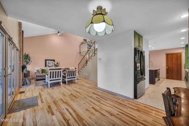 4307 Clyde Ct, Reno, NV 89509 - living room featuring light wood-style flooring, stairway, recessed lighting, and baseboards
