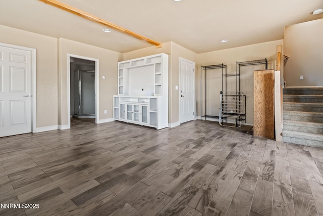 2140 Conestoga Rd, Reno, NV 89521 - unfurnished living room featuring wood finished floors, stairs, baseboards, and recessed lighting
