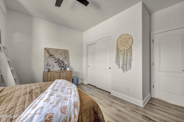 2028 Whitecliff Dr, Reno, NV 89521 - bedroom with light wood finished floors, baseboards, a closet, and a ceiling fan