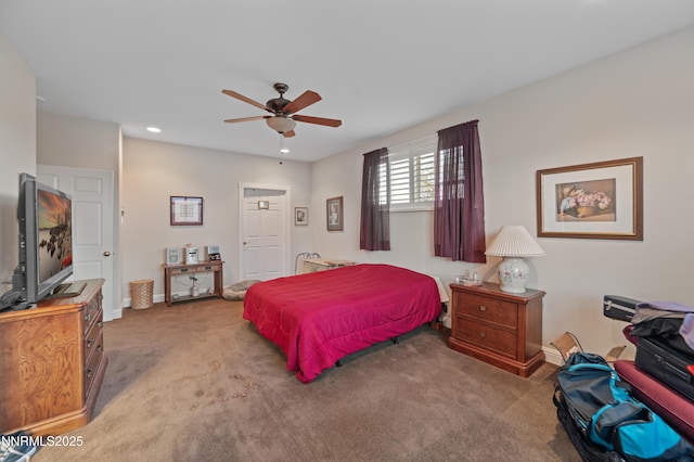 1184 Stephanie Way, Minden, NV 89423 - carpeted bedroom with baseboards, a ceiling fan, and recessed lighting