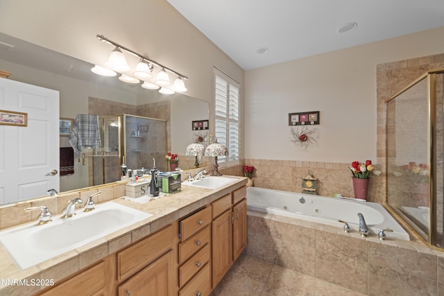 1184 Stephanie Way, Minden, NV 89423 - full bath featuring a stall shower, a whirlpool tub, and double vanity