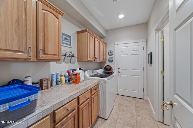 1184 Stephanie Way, Minden, NV 89423 - laundry room featuring cabinet space, washer and clothes dryer, recessed lighting, and baseboards