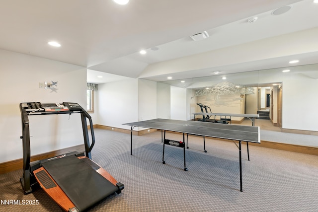 1103 Cortez Ln, Gardnerville, NV 89410 - recreation room featuring carpet floors, baseboards, and recessed lighting