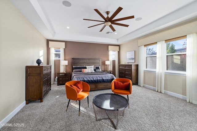 9845 Sea Breeze Ln, Reno, NV 89521 - carpeted bedroom featuring a raised ceiling, baseboards, and recessed lighting