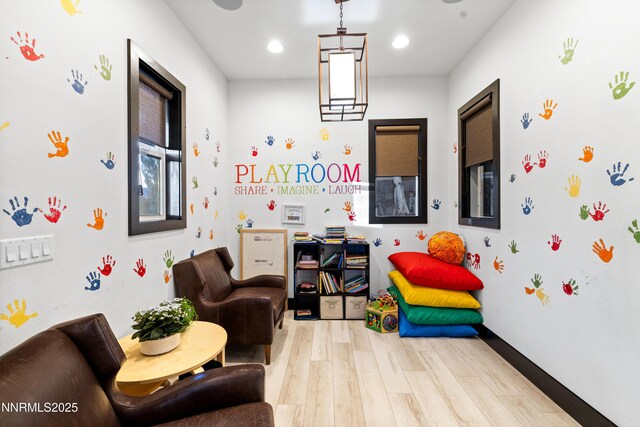 9845 Sea Breeze Ln, Reno, NV 89521 - recreation room featuring light wood-type flooring, baseboards, and recessed lighting