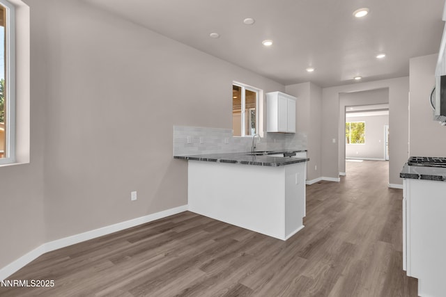 1460 Copper Point Cir, Reno, NV 89519 - kitchen featuring recessed lighting, a sink, white cabinetry, decorative backsplash, and wood finished floors