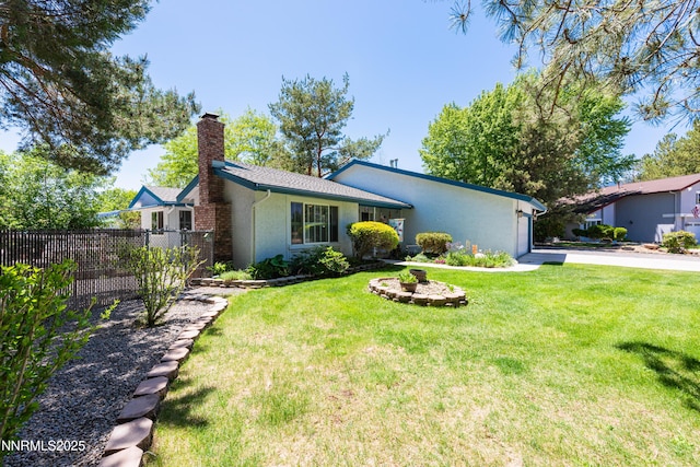 1745 Fir Tree Cir, Minden, NV 89423 - view of front facade with a chimney, an attached garage, and stucco siding