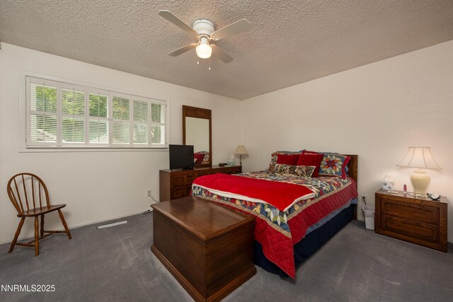 1745 Fir Tree Cir, Minden, NV 89423 - bedroom with carpet flooring, a textured ceiling, and a ceiling fan