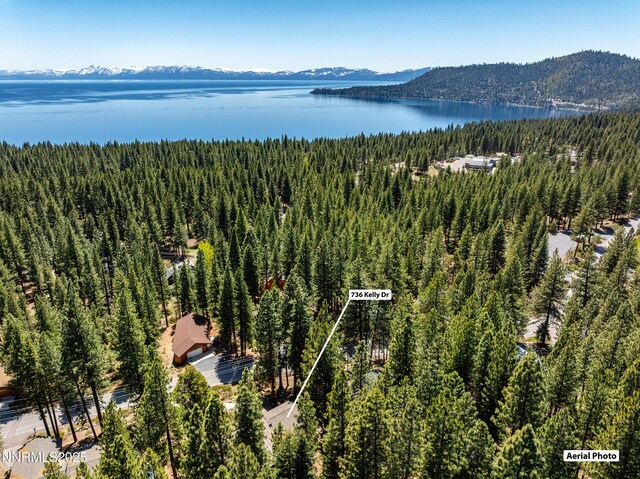 736 Kelly Dr, Incline Village, NV 89451 - drone / aerial view of a heavily wooded area and a water and mountain view