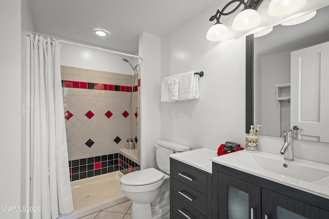 736 Kelly Dr, Incline Village, NV 89451 - full bathroom featuring tile patterned flooring, a stall shower, toilet, vanity, and recessed lighting