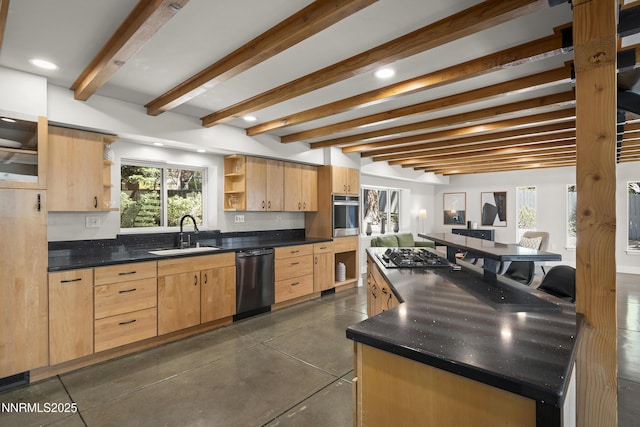 736 Kelly Dr, Incline Village, NV 89451 - kitchen with dishwasher, a sink, open shelves, gas cooktop, and stainless steel oven