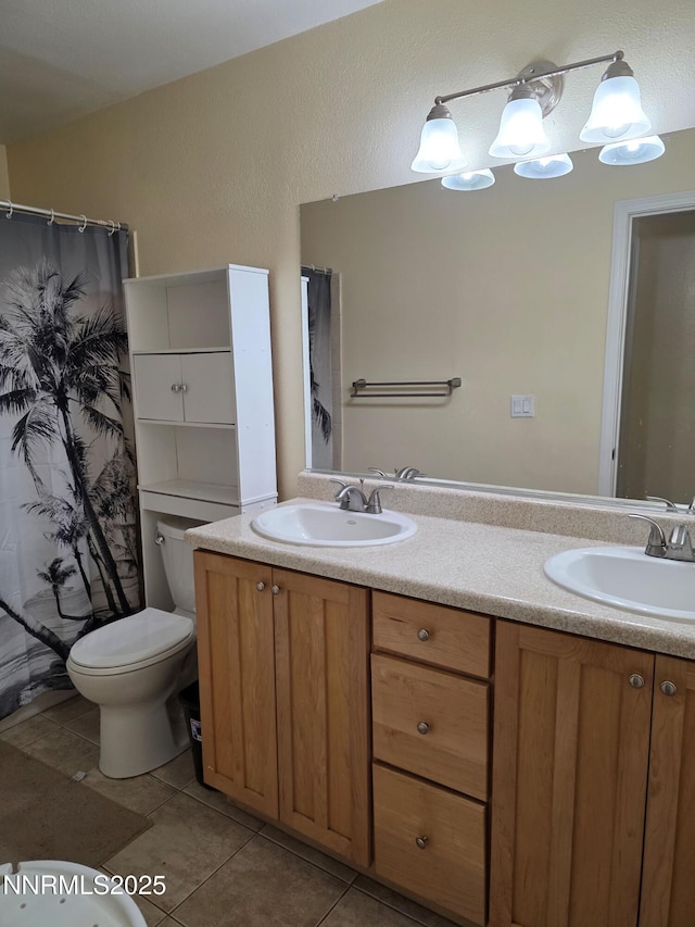 1035 Baywood Dr Unit D, Sparks, NV 89434 - full bathroom with double vanity, toilet, tile patterned flooring, and a shower with curtain