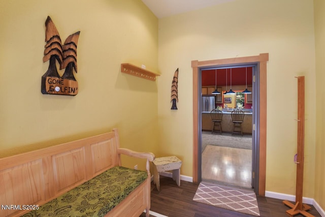1724 Mohican Dr, South Lake Tahoe, CA 96150 - doorway to outside featuring dark wood-style flooring and baseboards