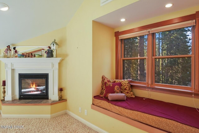1724 Mohican Dr, South Lake Tahoe, CA 96150 - sitting room featuring carpet floors, a glass covered fireplace, and recessed lighting