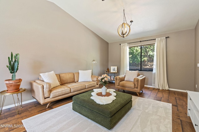 1626 Spring View Ct, Sparks, NV 89436 - living area featuring lofted ceiling, a chandelier, wood-type flooring, and baseboards