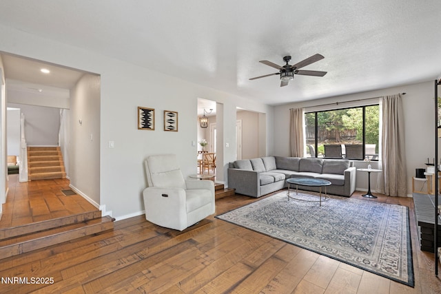 1626 Spring View Ct, Sparks, NV 89436 - living area featuring a ceiling fan, wood-type flooring, stairway, baseboards, and recessed lighting