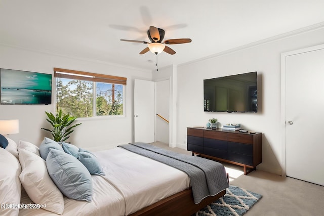 1420 Exeter Way, Reno, NV 89503 - bedroom with light carpet, crown molding, and ceiling fan