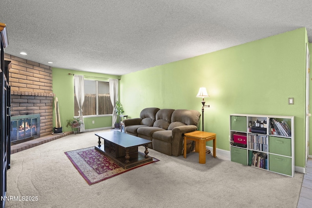 12 S Patterson Pl, Sparks, NV 89436 - carpeted living room with a fireplace, a textured ceiling, and baseboards
