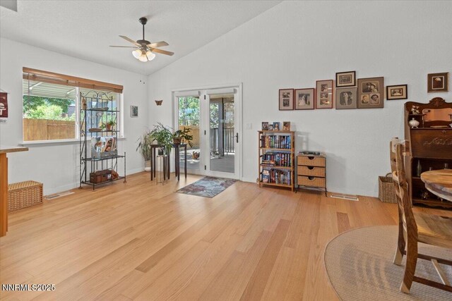 742 Long Valley Rd, Gardnerville, NV 89460 - living area with light wood-style floors, ceiling fan, and vaulted ceiling