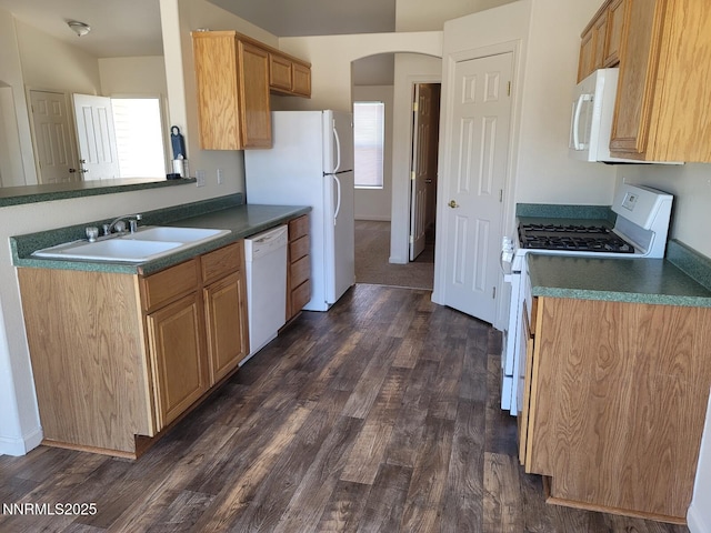 159 Shadow Mountain Dr, Fernley, NV 89408 - kitchen with white appliances, a sink, healthy amount of natural light, and dark wood-type flooring