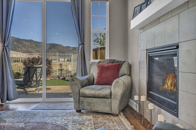 1940 Dark Horse Rd Unit C, Reno, NV 89521 - sitting room with a tiled fireplace, wood finished floors, and a mountain view