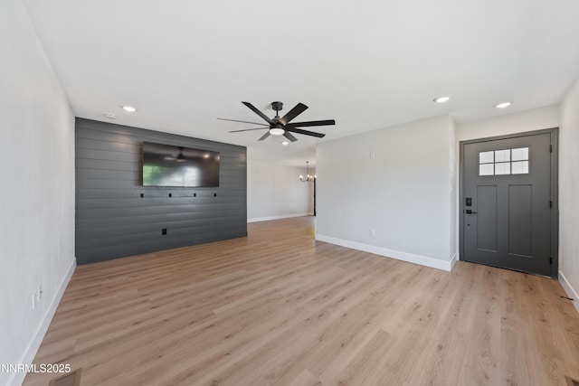 583 Marta Way, Reno, NV 89503 - unfurnished living room with baseboards, a ceiling fan, light wood-style flooring, and recessed lighting