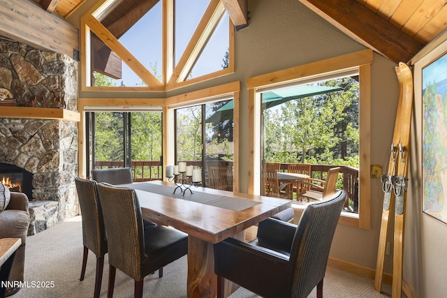 968 Pyrite Ct, Incline Village, NV 89451 - carpeted dining area with plenty of natural light, a fireplace, and baseboards
