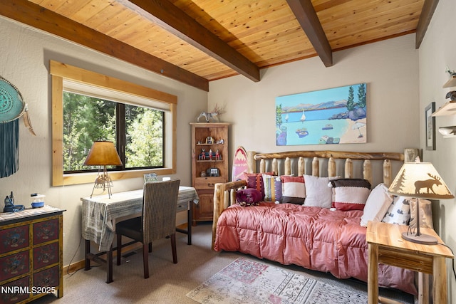 968 Pyrite Ct, Incline Village, NV 89451 - carpeted bedroom with wooden ceiling with exposed beams