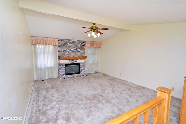 1664 Shadow Wood Rd, Reno, NV 89523 - unfurnished living room with carpet, ceiling fan, and a fireplace