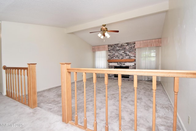 1664 Shadow Wood Rd, Reno, NV 89523 - stairs with carpet flooring, ceiling fan, and a fireplace