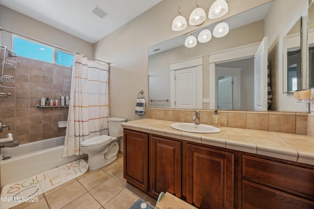 1011 Keystone Ct, Gardnerville, NV 89460 - bathroom featuring toilet, tile patterned floors, shower / bathtub combination with curtain, and vanity
