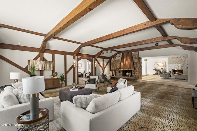 5101 Eldorado Dr, Reno, NV 89519 - carpeted living room featuring a fireplace and arched walkways