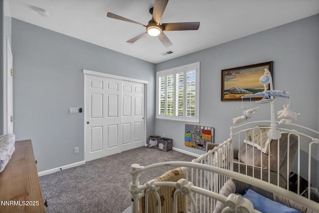 212 Portrush Ct, Dayton, NV 89403 - bedroom featuring carpet floors, baseboards, a closet, and a ceiling fan
