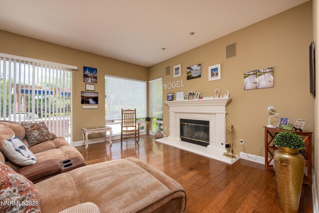 2080 St George Way, Carson City, NV 89703 - living area featuring wood finished floors, baseboards, and a glass covered fireplace