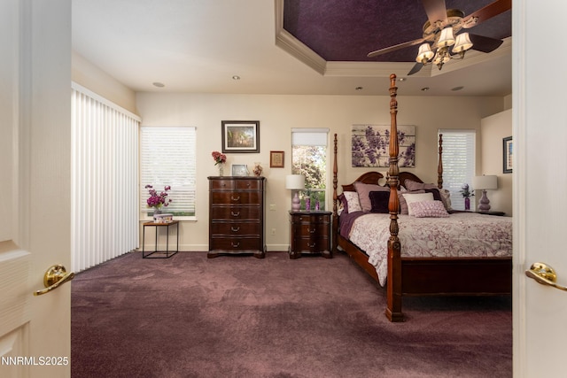 2080 St George Way, Carson City, NV 89703 - bedroom with carpet flooring, multiple windows, a tray ceiling, baseboards, and crown molding
