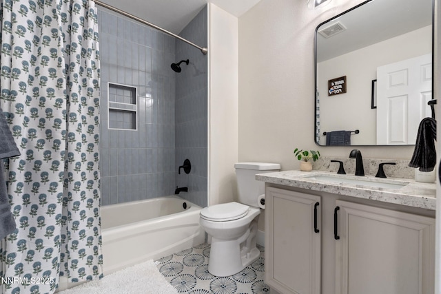 1427 Rosy Finch Dr, Spanish Springs, NV 89441 - bathroom with vanity, shower / bathtub combination with curtain, toilet, and tile patterned flooring