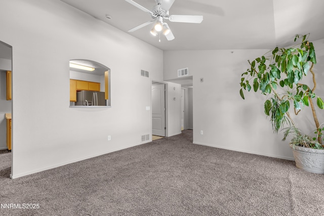 6850 Sharlands Ave Unit Ac2179, Reno, NV 89523 - empty room featuring carpet floors, a ceiling fan, high vaulted ceiling, and baseboards